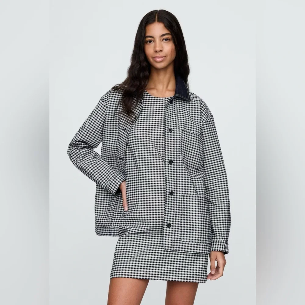 GAP x Doen Gingham Denim Jacket Pascual Blue White Black Size Small S - Picture 5 of 15